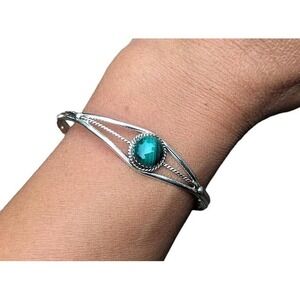 Navajo Cuff Bracelet Malachite Handmade Native American Jewelry Sz 6.5‎ Petite